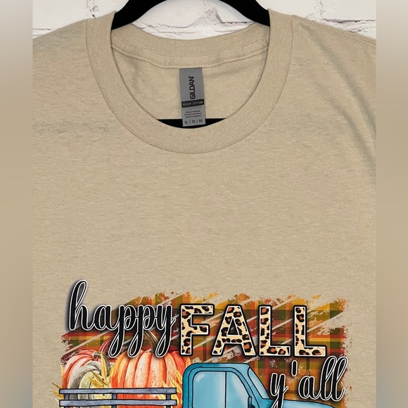 NEW Happy Fall Y'all T-Shirt, Handmade, Fall Vibes, Country Truck, Sz. XL - Picture 3 of 3